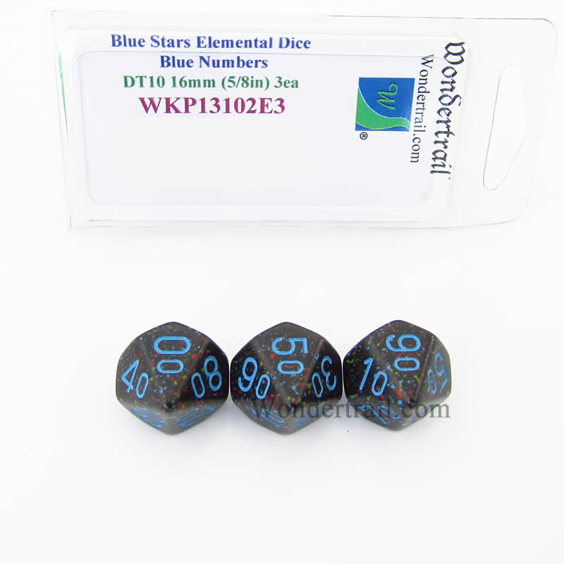 WKP13102E3 Blue Stars Elemental Dice Blue Numbers16mm DT10 Pack of 3 Main Image