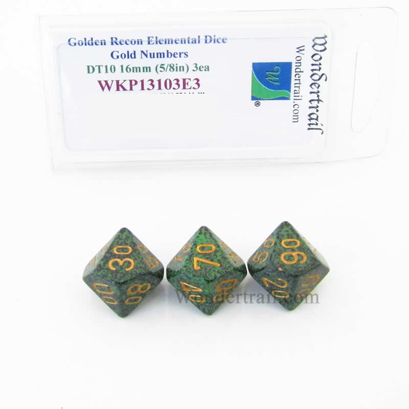 WKP13103E3 Golden Recon Elemental Dice Gold Numbers 16mm DT10 Pack of 3 Main Image