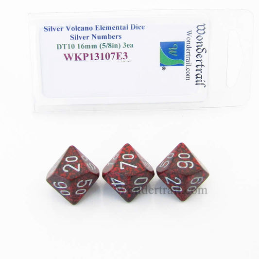 WKP13107E3 Silver Volcano Elemental Dice Silver Numbers 16mm DT10 Pack of 3 Main Image