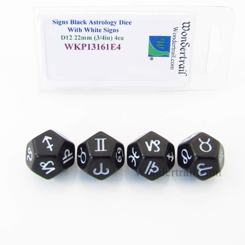 WKP13161E4 Signs Black Astrology Dice White Signs D12 20mm Set of 4 Main Image