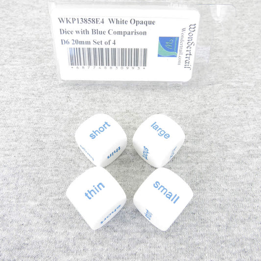 WKP13858E4  White Opaque Dice with Blue Comparison D6 20mm Set of 4 Main Image
