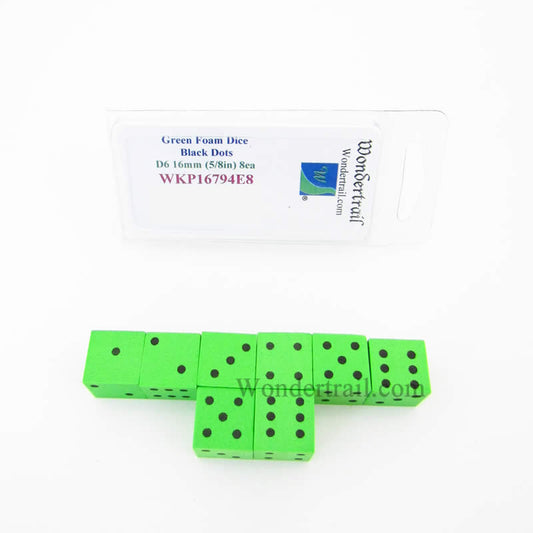 WKP16794E8 Green Foam Dice with Black Dots D6 16mm (5/8in) Pack of 8 Main Image