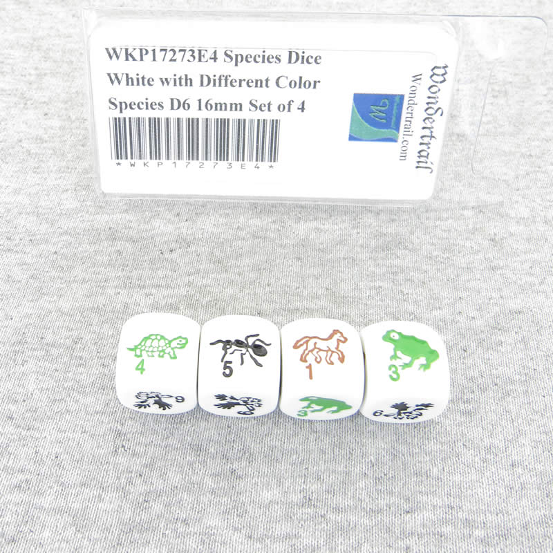 WKP17273E4 Species Dice White Different Color Species D6 16mm Set of 4 Main Image