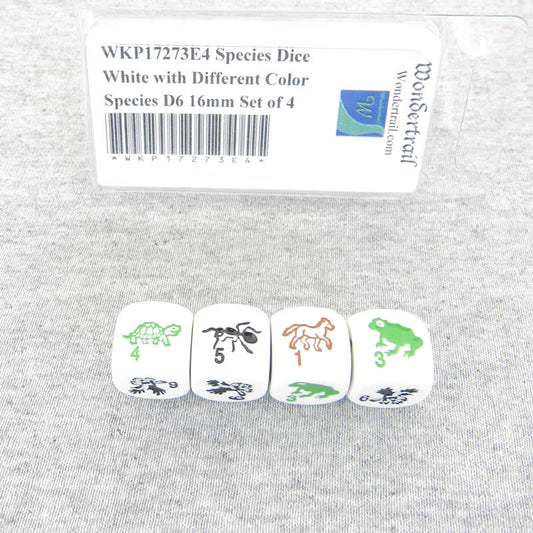 WKP17273E4 Species Dice White Different Color Species D6 16mm Set of 4 Main Image