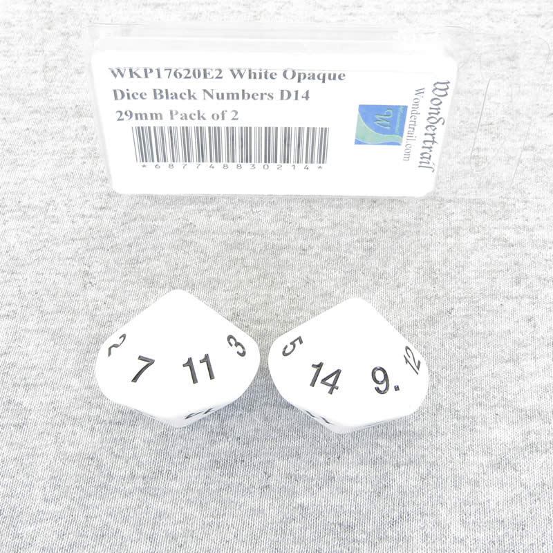 WKP17620E2 White Opaque Dice Black Numbers D14 29mm Pack of 2 Main Image