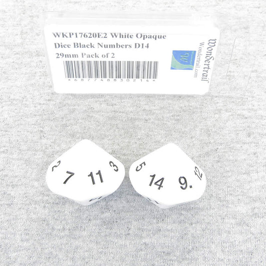 WKP17620E2 White Opaque Dice Black Numbers D14 29mm Pack of 2 Main Image