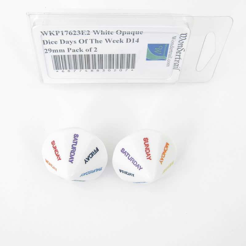 WKP17623E2 White Opaque Dice Days Of The Week D14 29mm Pack of 2 Main Image