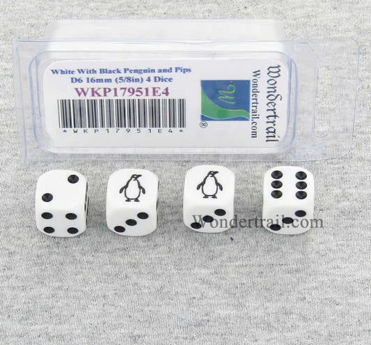 WKP17951E4 Pinquin Dice White Opaque with Black Pips D6 16mm Set of 4 Main Image