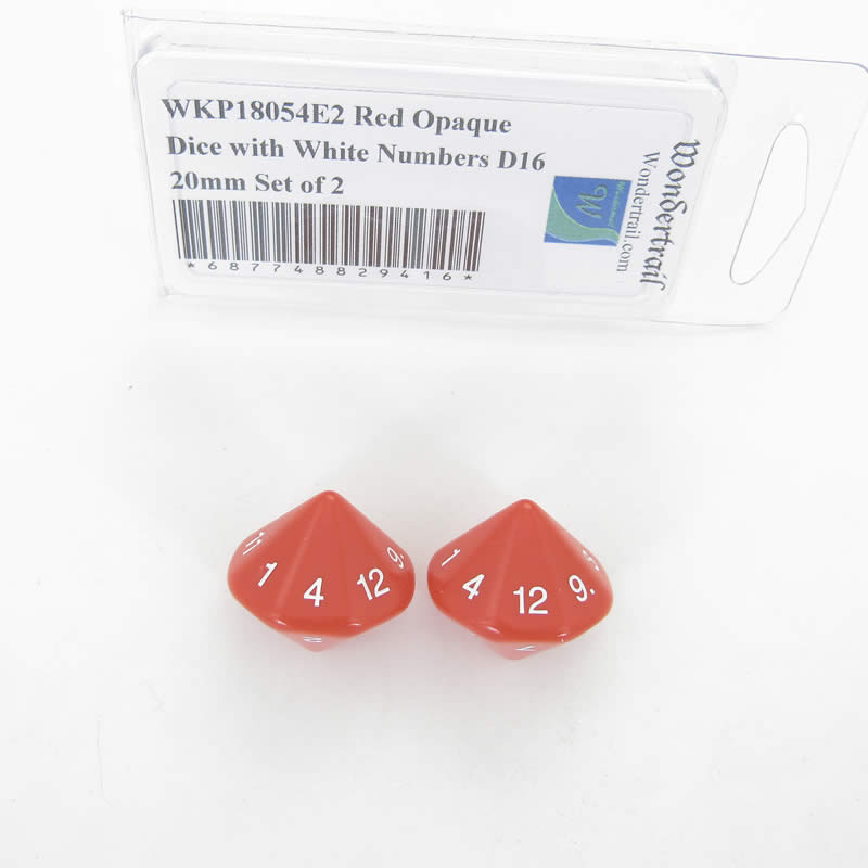 WKP18054E2 Red Opaque Dice with White Numbers D16 20mm Set of 2 Main Image