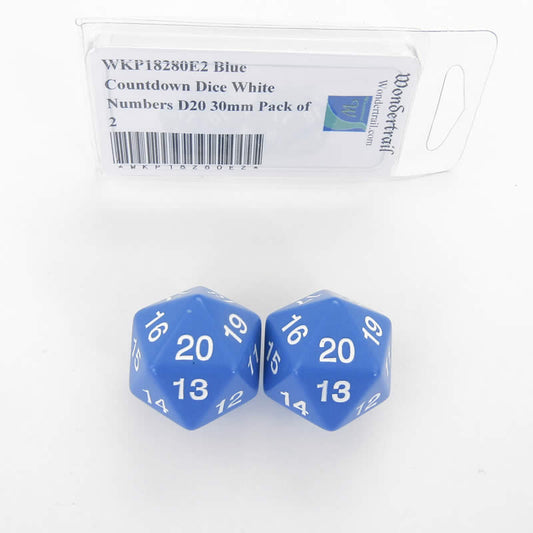 WKP18280E2 Blue Countdown Dice White Numbers D20 30mm Pack of 2 Main Image