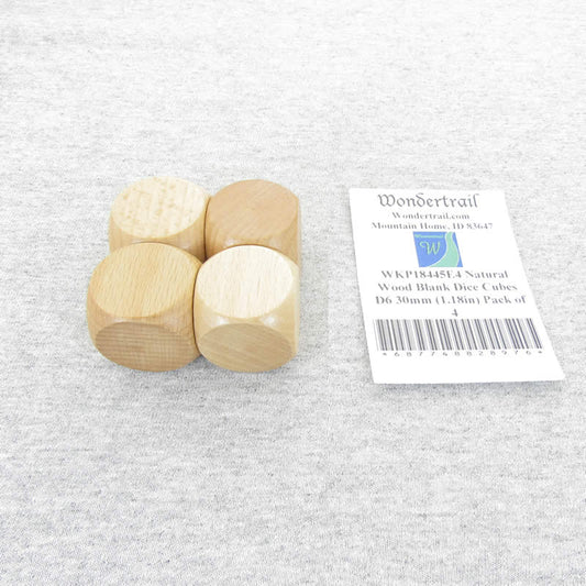 WKP18445E4 Natural Wood Blank Dice Cubes D6 30mm (1.18in) Pack of 4 Main Image