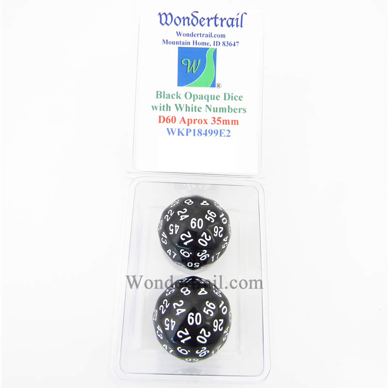 WKP18499E2 Black Opaque Dice with White Numbers D60 35mm Pack of 2 Main Image