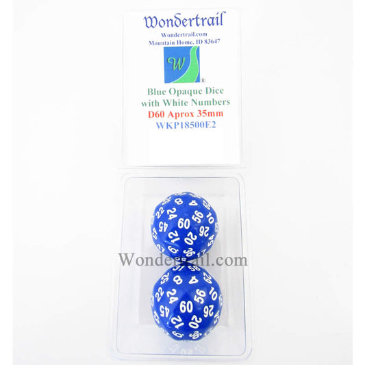 WKP18500E2 Blue Opaque Dice with White Numbers D60 35mm Pack of 2 Main Image