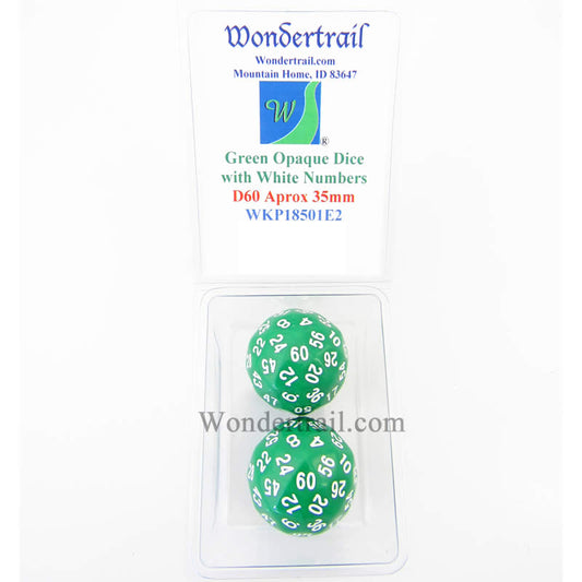 WKP18501E2 Green Opaque Dice with White Numbers D60 35mm Pack of 2 Main Image