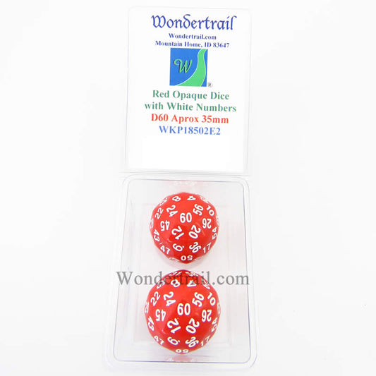 WKP18502E2 Red Opaque Dice with White Numbers D60 35mm Pack of 2 Main Image