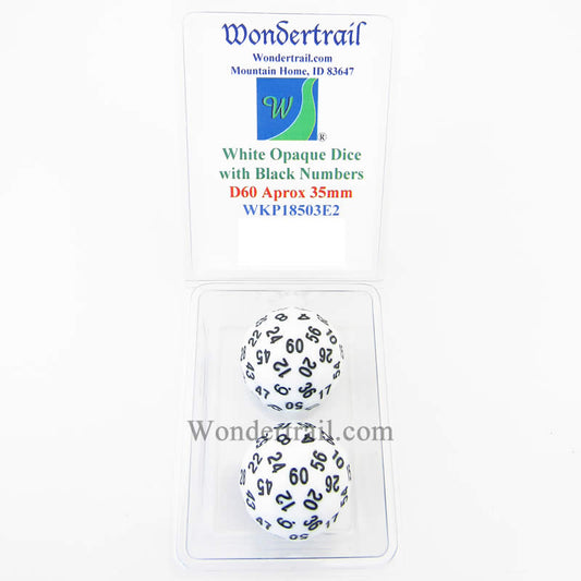 WKP18503E2 White Opaque Dice with Black Numbers D60 35mm Pack of 2 Main Image