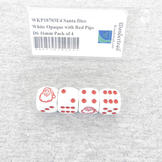 WKP18703E4 Santa Dice White Opaque with Red Pips D6 16mm Pack of 4 Main Image