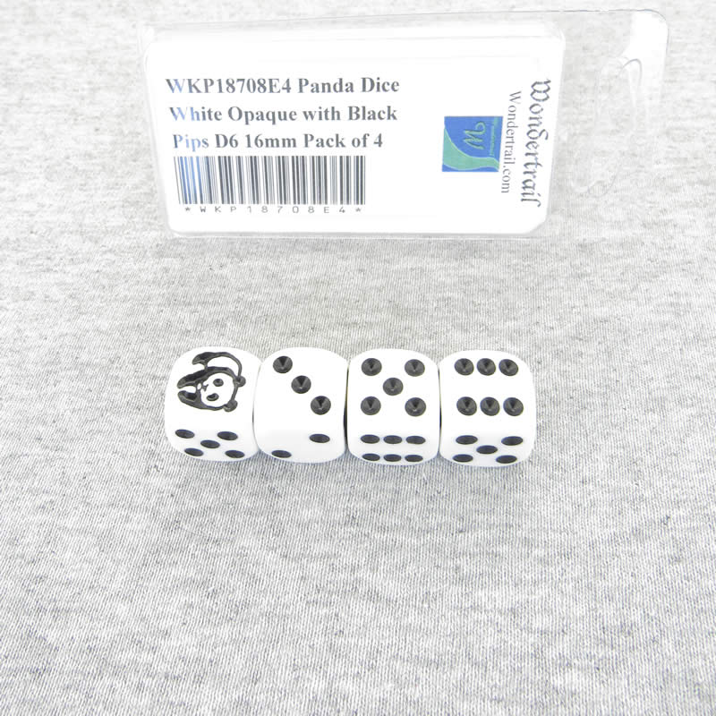 WKP18708E4 Panda Dice White Opaque with Black Pips D6 16mm Pack of 4 Main Image