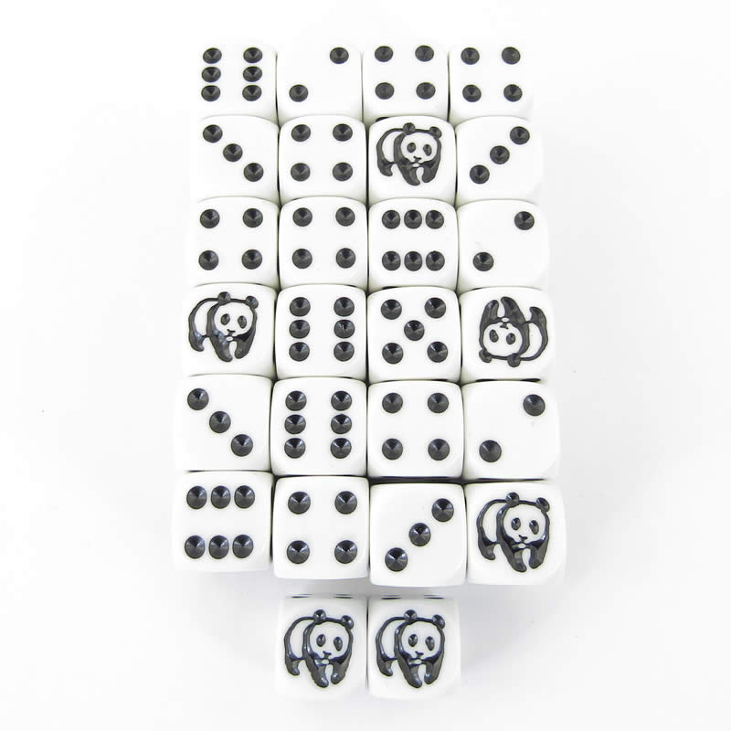 WKP18708E50 Panda Dice White Opaque Black Pips D6 16mm Pack of 50 2nd Image