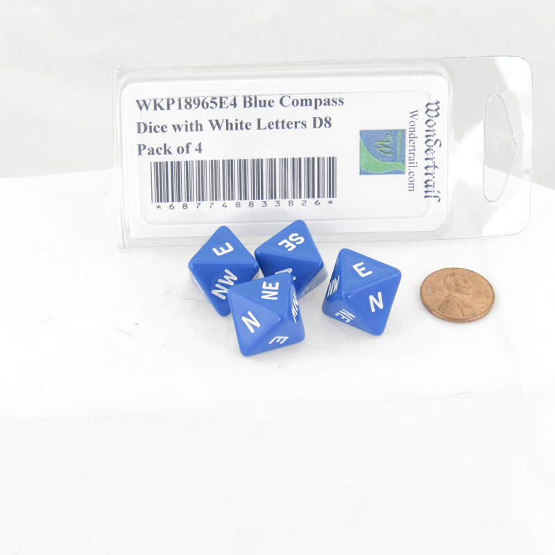 WKP18965E4 Blue Compass Dice with White Markings D8 16mm (5/8in) Pack of 4 2nd Image