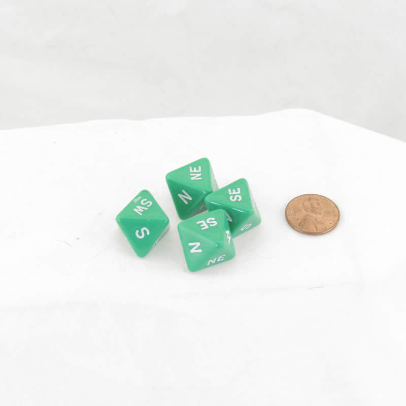 WKP18966E4 Green Compass Dice with White Markings D8 16mm (5/8in) Pack of 4 Main Image