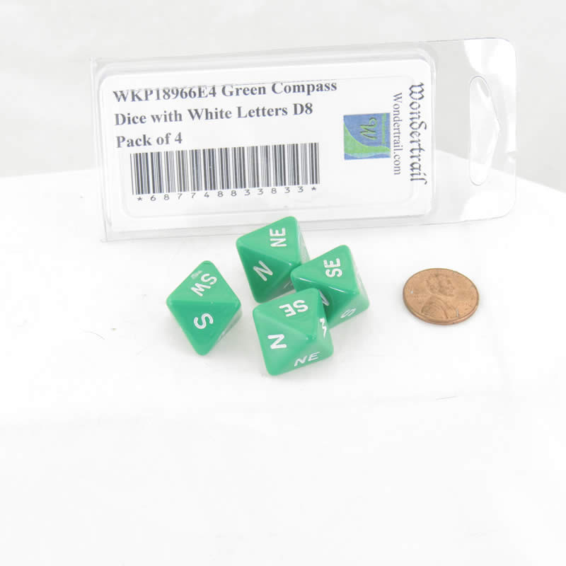 WKP18966E4 Green Compass Dice with White Markings D8 16mm (5/8in) Pack of 4 2nd Image