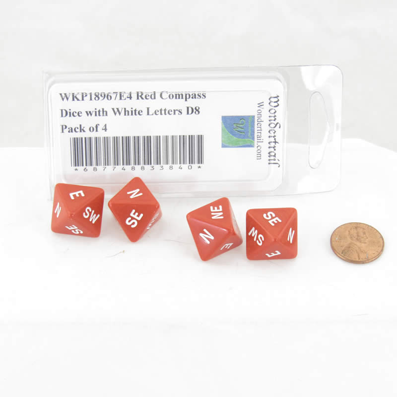 WKP18967E4 Red Compass Dice with White Markings D8 16mm (5/8in) Pack of 4 2nd Image