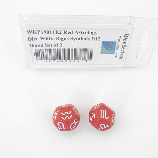 WKP19011E2 Red Astrology Dice White Signs Symbols D12 16mm Set of 2 Main Image