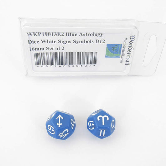 WKP19013E2 Blue Astrology Dice White Signs Symbols D12 16mm Set of 2 Main Image