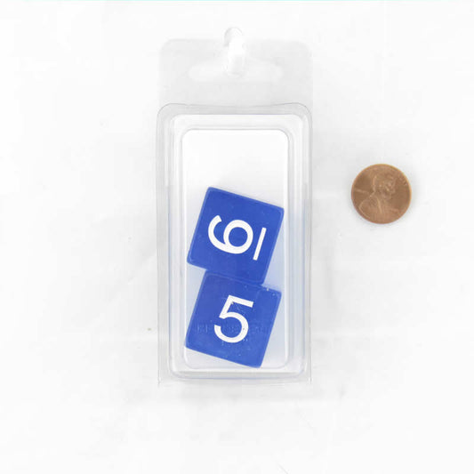 WKP19049E2 Blue Jumbo Transparent Dice White Numbers D6 25mm (1 inch) Set of 2 Main Image