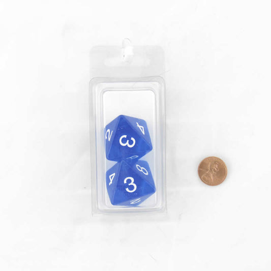 WKP19050E2 Blue Jumbo Transparent Dice White Numbers D8 25mm (1 inch) Set of 2 Main Image