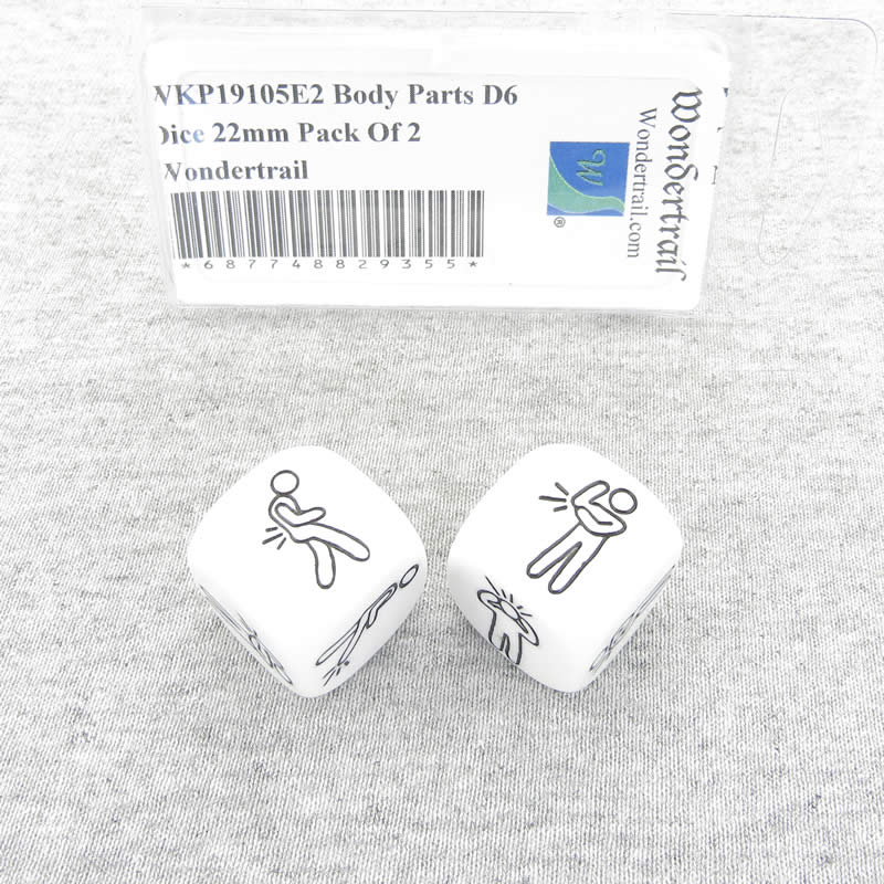 WKP19105E2 Body Parts Dice White Opaque Black Symbols D6 22mm (7/8in) Set of 2 Main Image