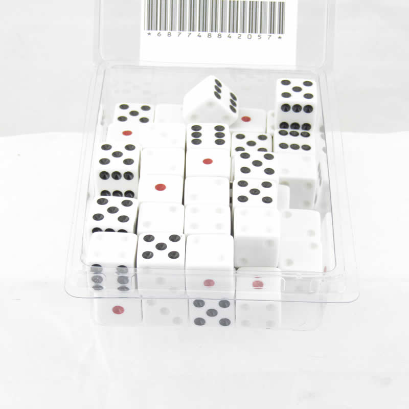 WKP19503E50 Penumbra Die White Dice Red Black and White Pips D6 16mm Set of 50 2nd Image