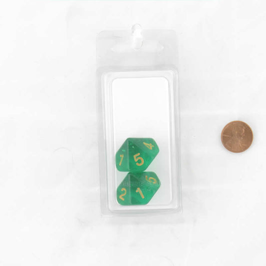 WKP19582E2 Emerald Countdown Dice Gold Colored Numbers D10 20mm Set of 2 Main Image
