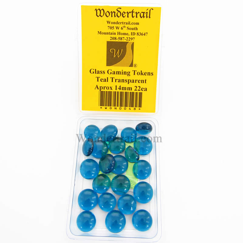 WON0048 Teal Transparent Gaming Counter Tokens Aprox 14mm Pack of 22 Main Image