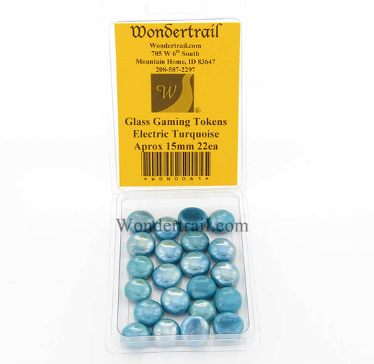 WON0061 Electric Turquoise Gaming Counter Tokens Aprox 15mm Pack of 22 Main Image