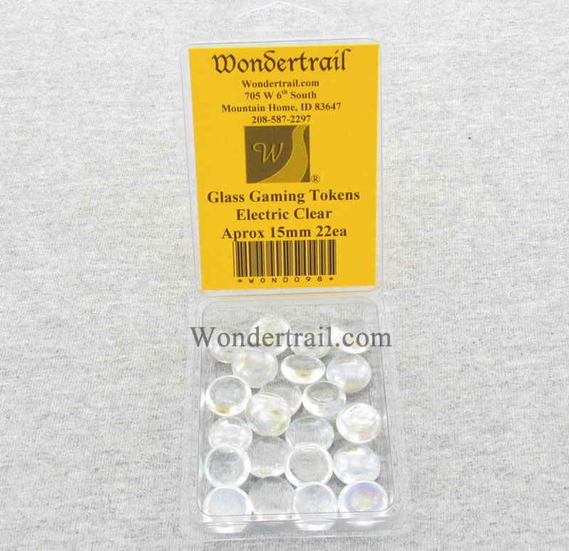 WON0098 Electric Clear Transparent Gaming Counter Tokens Aprox 15mm Pack of 22 Main Image