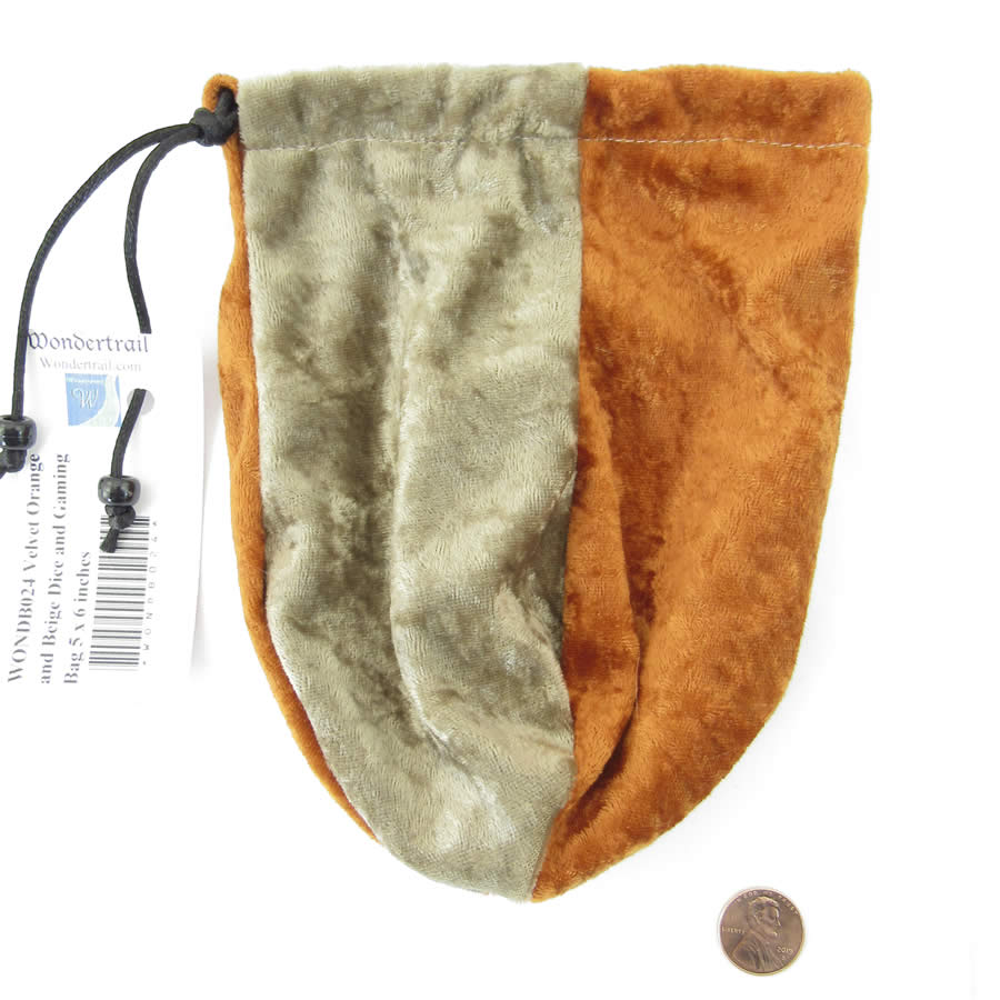 WONDB024 Velvet Orange and Beige Dice and Gaming Bag 6 x 7 inches Wondertrail Main Image