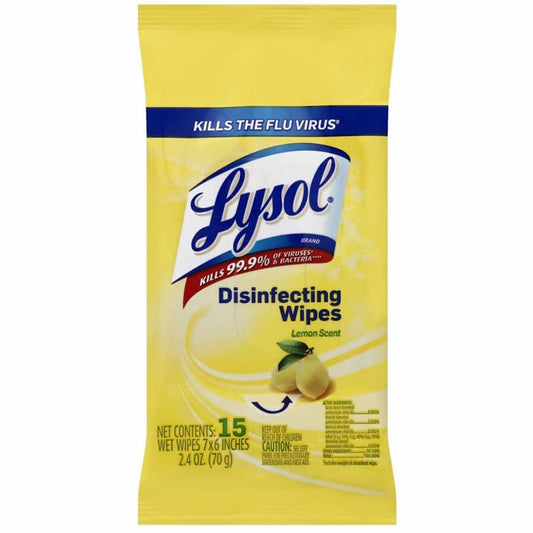 WONDS054 Lysol Disinfecting Wipes to-Go Lemon Scent 15 Count Pack - 1 Pack Main Image