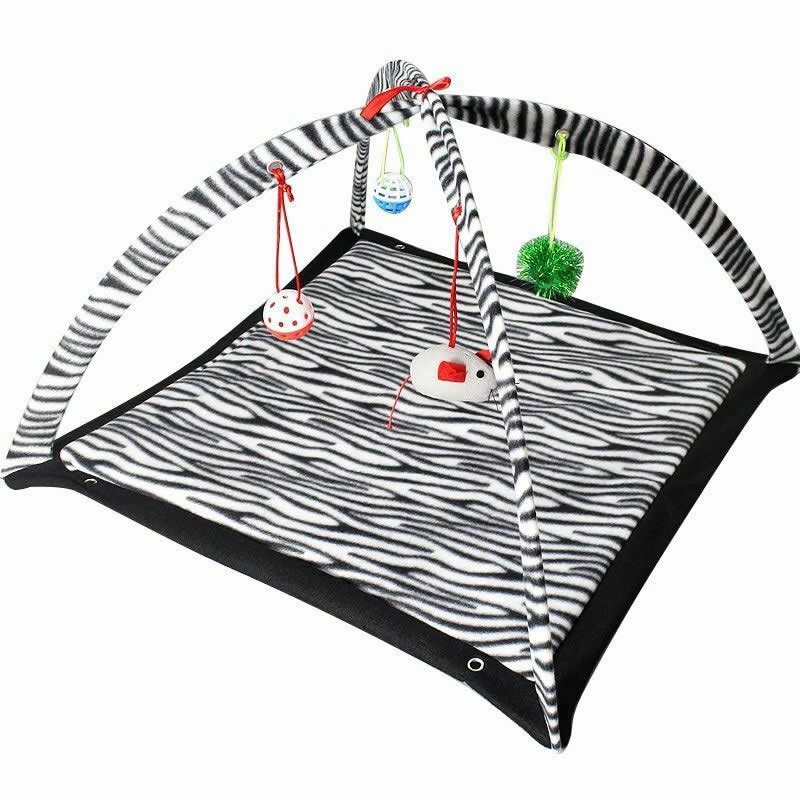 WONDSOD937 Zebra Print Cat Play Tent With Dangle Toys Wondertrail Main Image