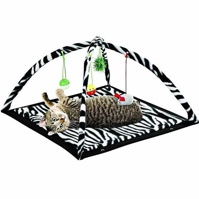 WONDSOD937 Zebra Print Cat Play Tent With Dangle Toys Wondertrail 2nd Image