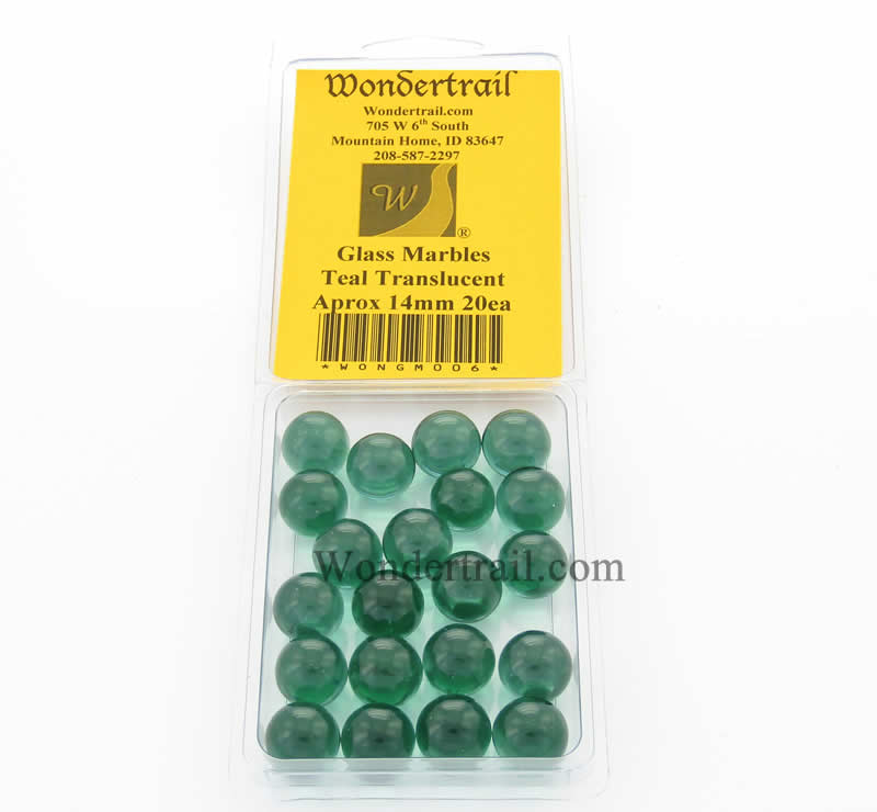WONGM006 Teal Transparent 14mm Glass Marbles Pack of 20 Main Image