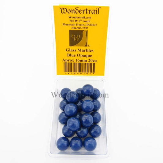 WONGM104 Blue Opaque 16mm Glass Marbles Pack of 20 Main Image