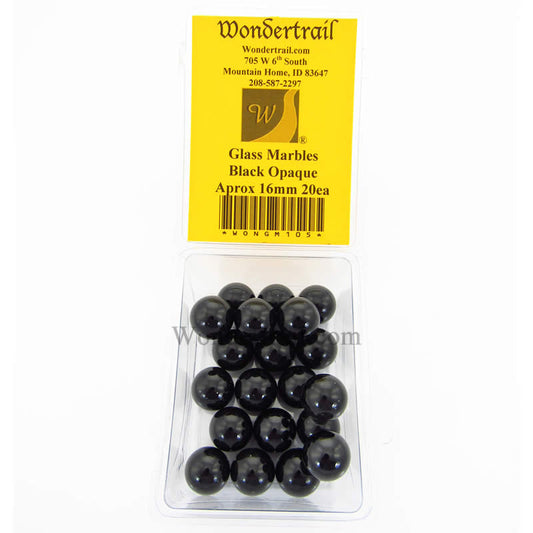 WONGM105 Black Opaque 16mm Glass Marbles Pack of 20 Main Image