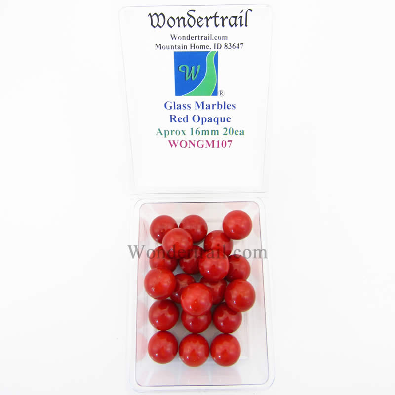 WONGM107 Red Opaque 16mm Glass Marbles Pack of 20 Main Image