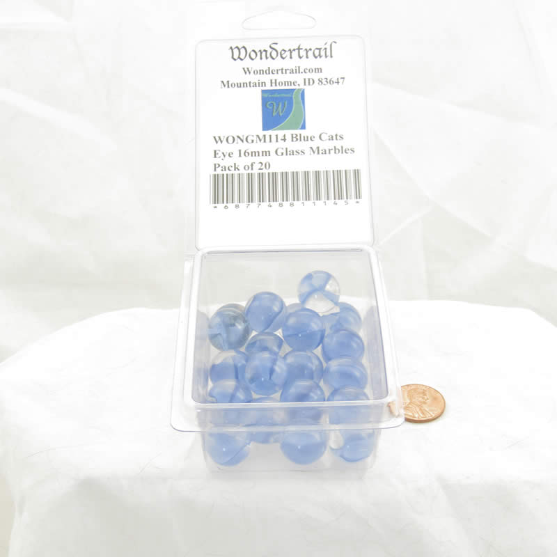 WONGM114 Blue Cats Eye 16mm Glass Marbles Pack of 20 2nd Image