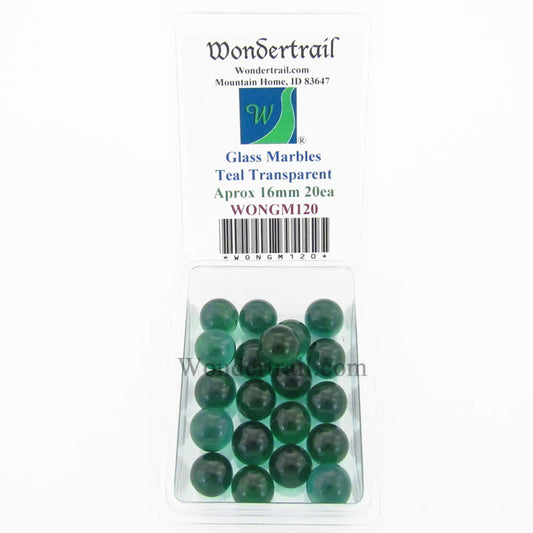WONGM120 Teal Transparent 16mm Glass Marbles Pack of 20 Main Image
