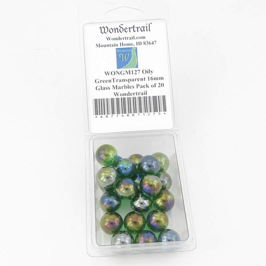 WONGM127 Oily GreenTransparent 16mm Glass Marbles Pack of 20 Main Image