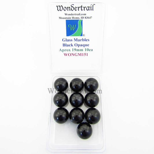 WONGM151 Black Opaque 19mm Glass Marbles Pack of 10 Wondertrail Main Image