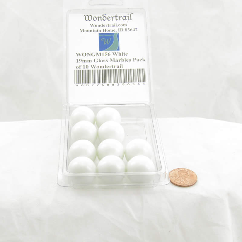 WONGM156 White 19mm Glass Marbles Pack of 10 Wondertrail 2nd Image